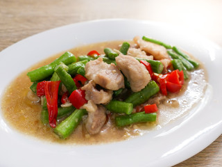 Stir Fried Pork , Bell pepper and long bean with Shrimp Paste