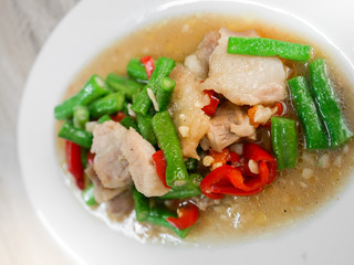Stir Fried Pork , Bell pepper and long bean with Shrimp Paste