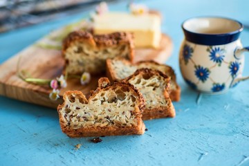 Gluten free bread, sliced.