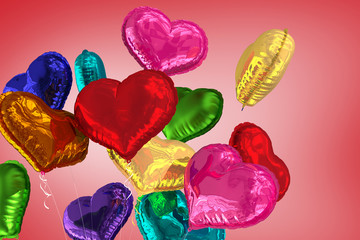 Heart balloons against red vignette