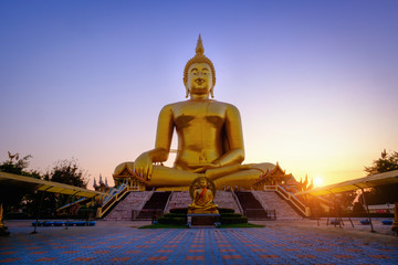 Big Golden Buddha on sunset  at Wat Muang, Ang Thong Province, thailand
