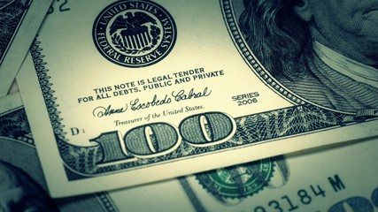Hundred-dollar bills close-up, motion slider - 227. Macro photography of banknotes. Portrait of...