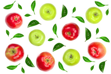 red and green apples isolated on white background top view. Flat lay pattern