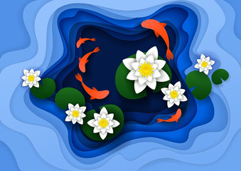 Water lily background vector paper art illustration