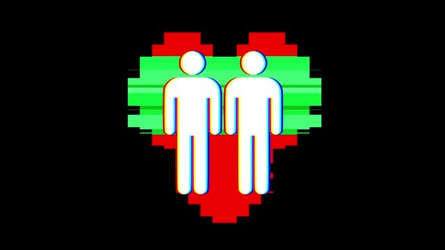 simple gay couple family heart symbol glitch screen distortion display animation seamless loop background New quality universal close up vintage dynamic animated colorful joyful cool nice video