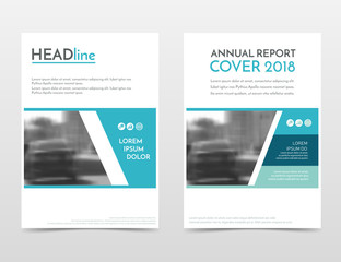 Blue annual report cover 2018. Corporate brochure design, leaflet layout. Vector presentation template. Modern magazine cover