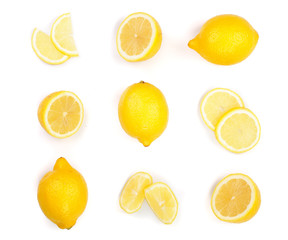 Fototapeta premium Lemon isolated on white background. Seamless pattern with fruits. Top view. Flat lay
