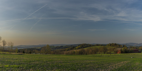 Roprachtice and meadow in sunrise time