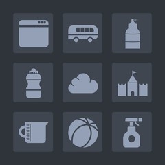 Premium set of fill icons. Such as cloud, liquid, sign, game, transparent, football, soccer, street, website, spray, bottle, paint, travel, soda, water, speed, pesticide, road, ball, sport, transport