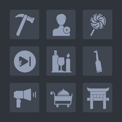 Premium set of fill icons. Such as manager, alcohol, dental, sweet, dessert, candy, repair, screwdriver, music, network, construction, person, user, media, wine, travel, toothbrush, japanese, lollipop