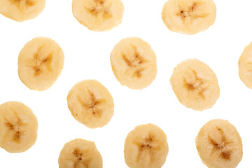 banana sliced isolated on white background. Top view. Flat lay