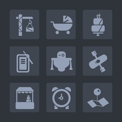 Premium set of fill icons. Such as pointer, grocery, kayaking, time, location, supermarket, market, cyborg, activity, building, suzuri, river, alarm, construction, pram, shop, water, saw, dessert, map