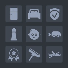 Premium set of fill icons. Such as plane, fridge, sign, roller, household, security, food, piece, paint, strategy, baby, car, secure, award, cute, achievement, kitchen, little, kid, flight, business
