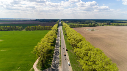 Aerial view of the road repair on the highway