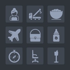 Premium set of fill icons. Such as north, car, couple, bottle, marriage, empty, restaurant, tow, auto, interior, travel, holder, aircraft, transportation, bag, comfortable, flight, dress, compass, map