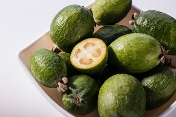 fresh fruits of the Feijoa on a white background