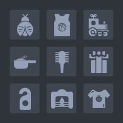 Premium set of fill icons. Such as kid, shirt, fire, comb, pot, hair, locomotive, bug, privacy, warm, home, hotel, care, gift, nature, fireplace, celebration, baby, clothing, dish, food, motel, dragon