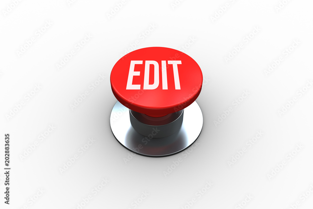 Poster the word edit on digitally generated red push button