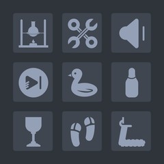 Premium set of fill icons. Such as slipper, up, tool, repair, fitness, work, play, industrial, laboratory, reparation, internet, nature, glass, treadmill, footwear, media, volume, cone, research, sign