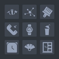 Premium set of fill icons. Such as chemistry, wrench, japanese, drink, science, cabinet, white, work, screen, gadget, interior, molecule, traditional, atom, call, sensu, spanner, fan, clock, furniture