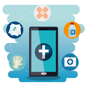 smartphone with medical services app vector illustration design