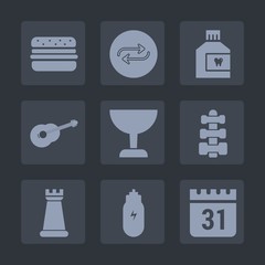 Premium set of fill icons. Such as oral, food, fast, glass, sign, replace, music, calendar, guitar, person, mouth, people, substitute, game, chess, care, gym, musical, white, fresh, sound, wash, time