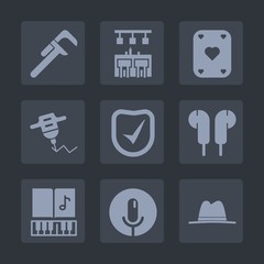 Premium set of fill icons. Such as stereo, play, glass, tool, poker, drill, audio, hand, home, game, check, sign, card, alcohol, work, equipment, security, gambling, musical, reparation, secure, music