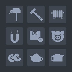 Premium set of fill icons. Such as equipment, sign, hot, delivery, snack, espresso, male, letter, sweet, cookie, post, tea, repair, magnetic, communication, animal, energy, cafe, heater, wrench, water