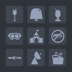 Premium set of fill icons. Such as snorkeling, equipment, glass, sign, antenna, belt, kingdom, water, sea, file, alcohol, snorkel, architecture, champagne, notification, beverage, air, ice, castle