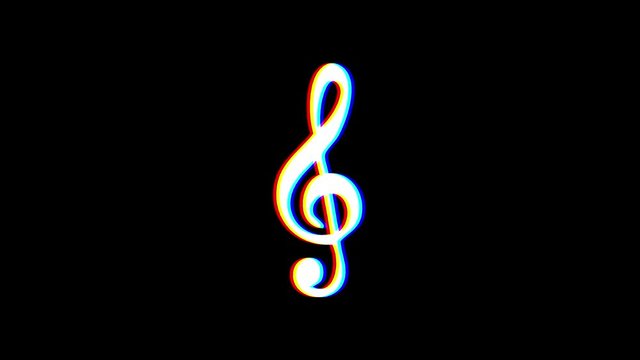 music treble clef symbol glitch screen distortion display animation seamless loop background New quality universal close up vintage dynamic animated colorful joyful cool nice video