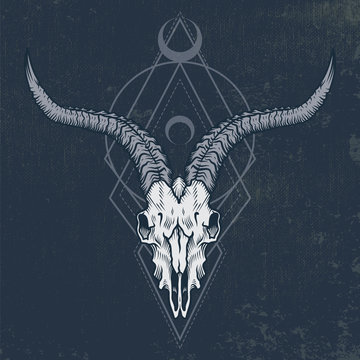 Goat skull in engraving graphic, ink technique. Vector illustration of goat  skull with sacred geometry shapes on grunge background. Good for posters,  t-shirt prints, tattoo design. Stock Vector | Adobe Stock