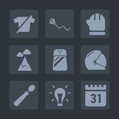 Premium set of fill icons. Such as idea, season, rider, nature, time, landscape, joy, day, salt, kite, leisure, blue, mountain, energy, helmet, timetable, motorbike, electricity, clothing, happy, cold