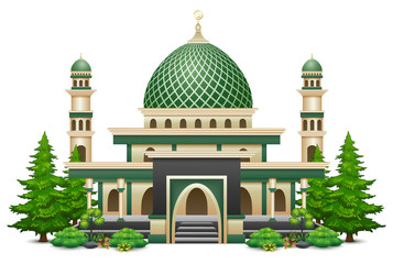 Fototapeta na wymiar Islamic mosque building with green plant