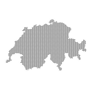 Abstract Switzerland country silhouette of wavy black repeating lines. Vector illustration.