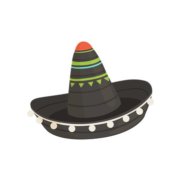 Black Mexican sombrero hat, traditional symbol of Mexico vector Illustration on a white background