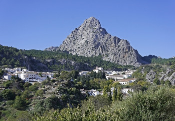 Spain, Grazalema is a white village in Andalusia at the foot of the Sierra del Pinar Mountains, in...