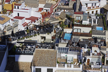 Fototapeta premium Spain, Andalusia, city of Seville, view from tower on houses in the city center
