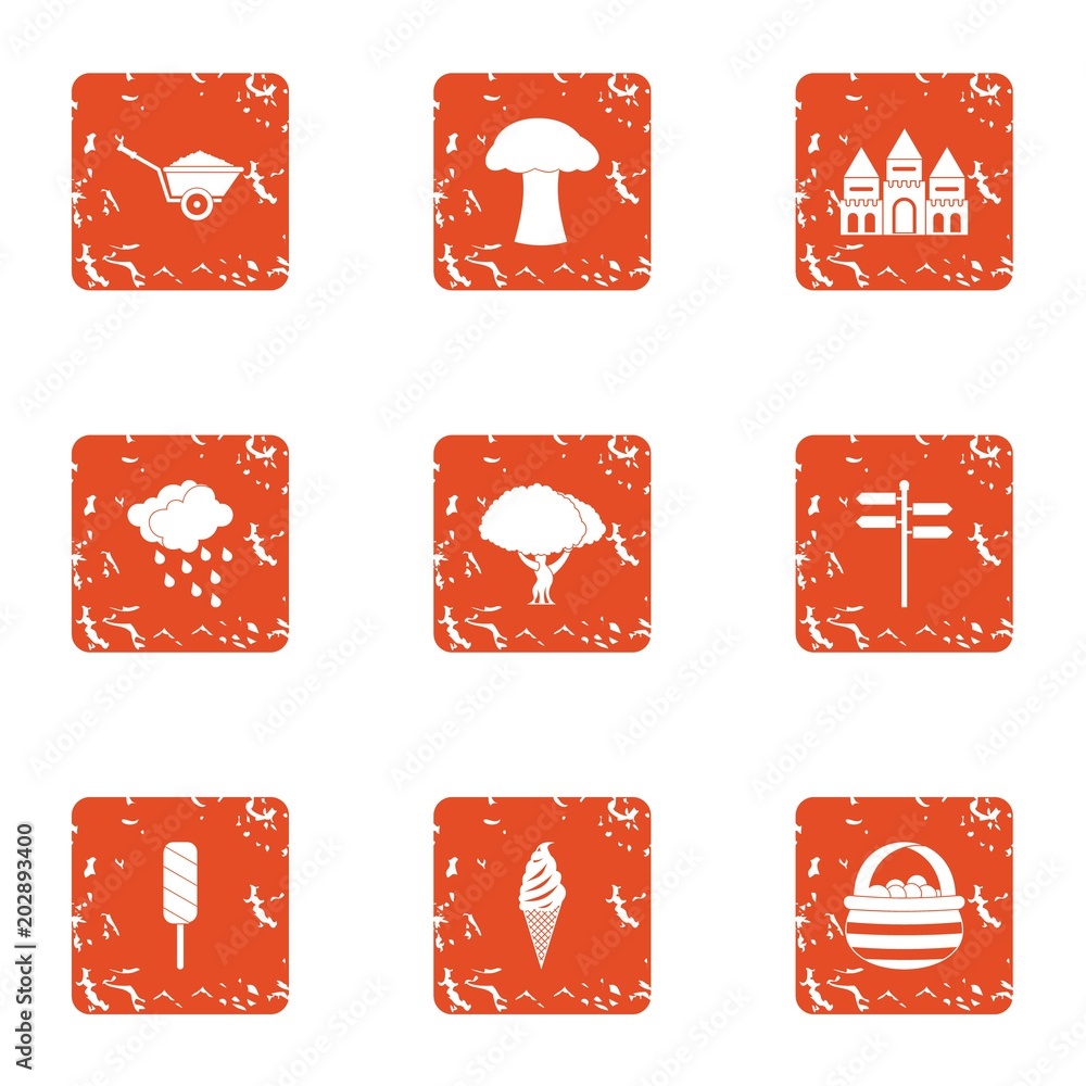 Poster accomplishment icons set. grunge set of 9 accomplishment vector icons for web isolated on white back