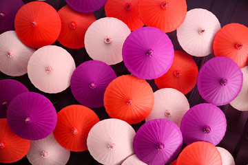 colorful of hand made umbrella hang on ceiling