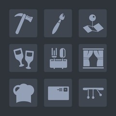 Premium set of fill icons. Such as spanner, pendulum, chef, alcohol, wrench, red, restaurant, internet, pointer, tool, wine, equipment, marker, food, hammer, home, drink, place, painter, letter, brush
