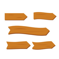 Wooden planks set. Banner wood cartoon vector signs. Wood arrows illustration.