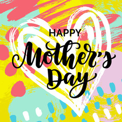 Fototapeta na wymiar Vector illustration, Happy Mother's day card design with doodle hand drawn abstract paint background.
