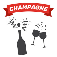 Champagne bottle icon. Wine glass bottle. Champagne party vector.