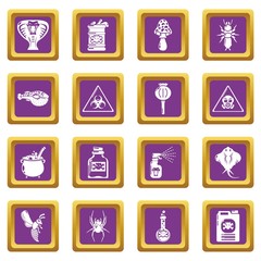 Poison danger toxic icons set vector purple square isolated on white background 