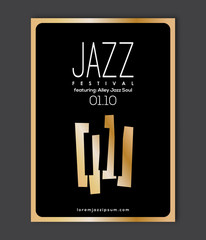 Music poster template. Vector Jazz music flyer background with keyboard illustration.
