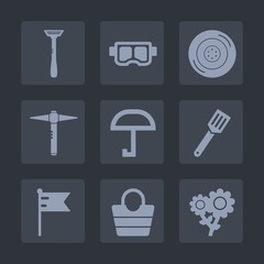 Premium set of fill icons. Such as america, car, mask, road, national, cooking, automobile, leather, equipment, underwater, weather, water, spring, object, fashion, wheel, sign, umbrella, pan, tire