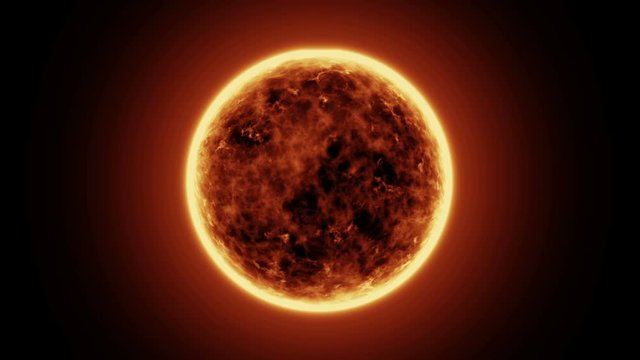 4K Realistic Sun surface with solar flares, Burning of the sun isolated on black with space for your text or logo. Motion graphic and animation background.