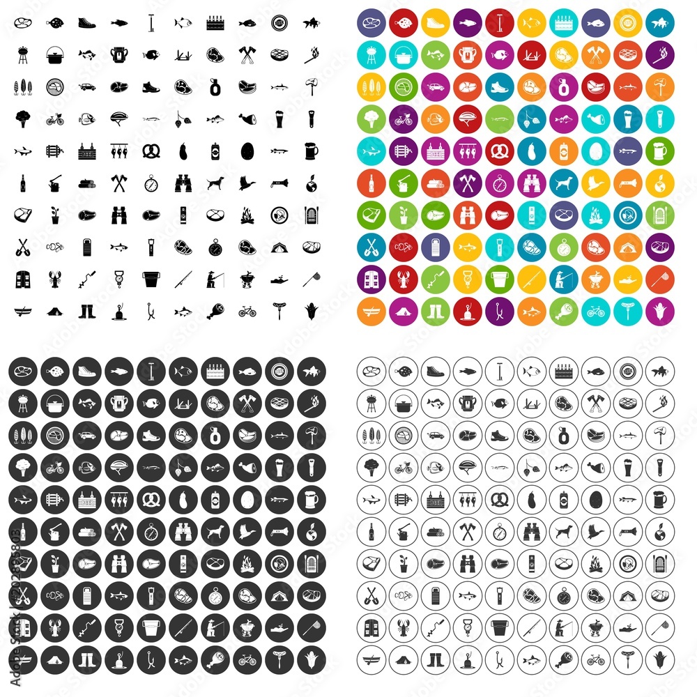 Aufkleber 100 bbq icons set vector in 4 variant for any web design isolated on white