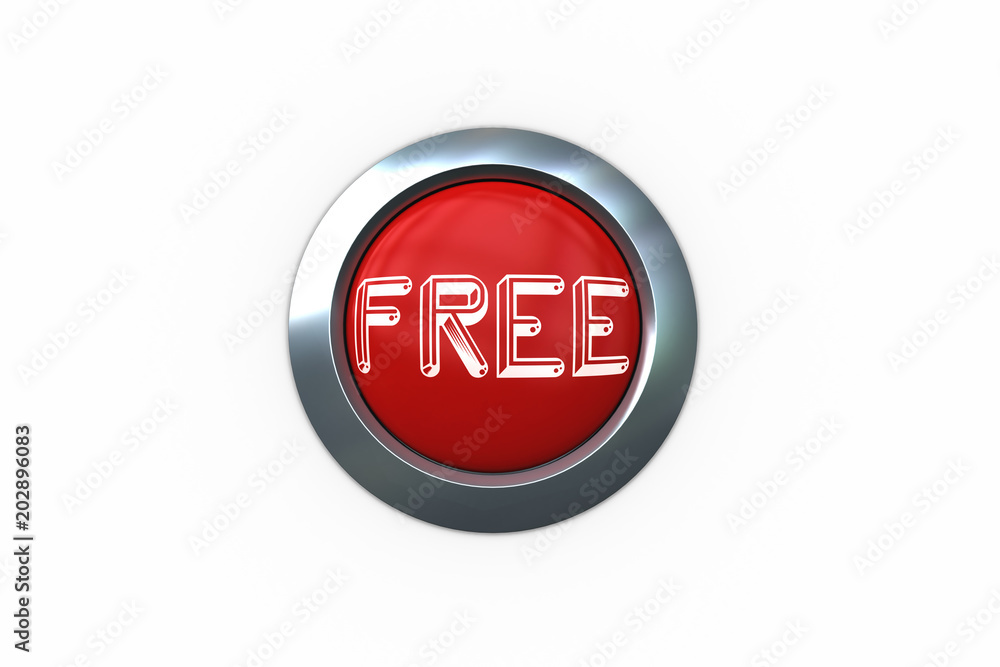 Poster free on digitally generated red push button against white background
