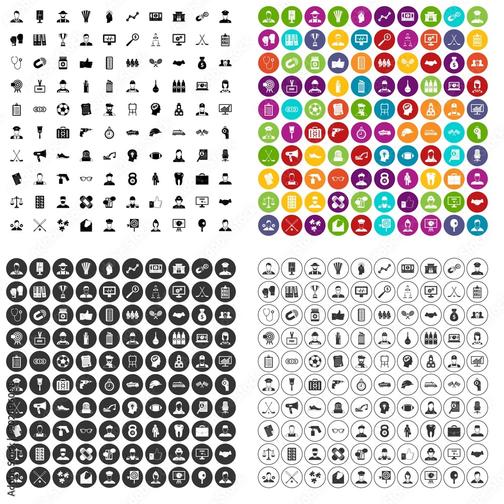 Poster 100 professional career icons set vector in 4 variant for any web design isolated on white